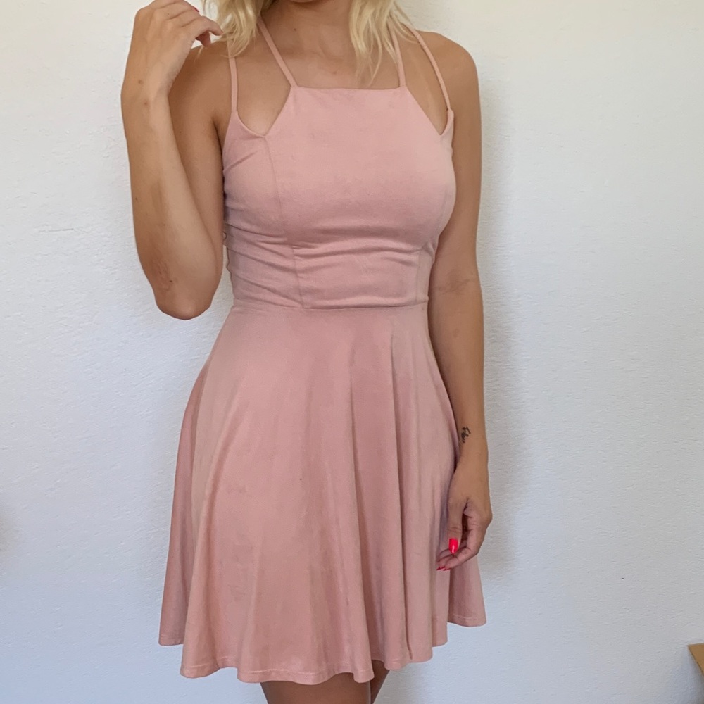 Pink faux suede dress